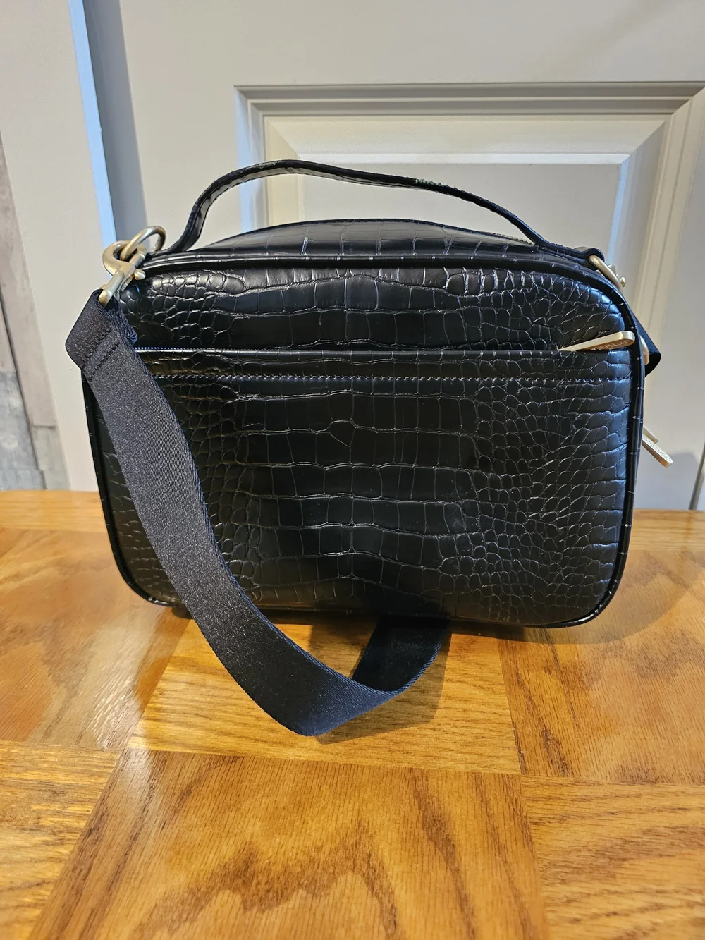 TWElvelittle Black Croc-Embossed Diaper Bag W/ Changing Pad